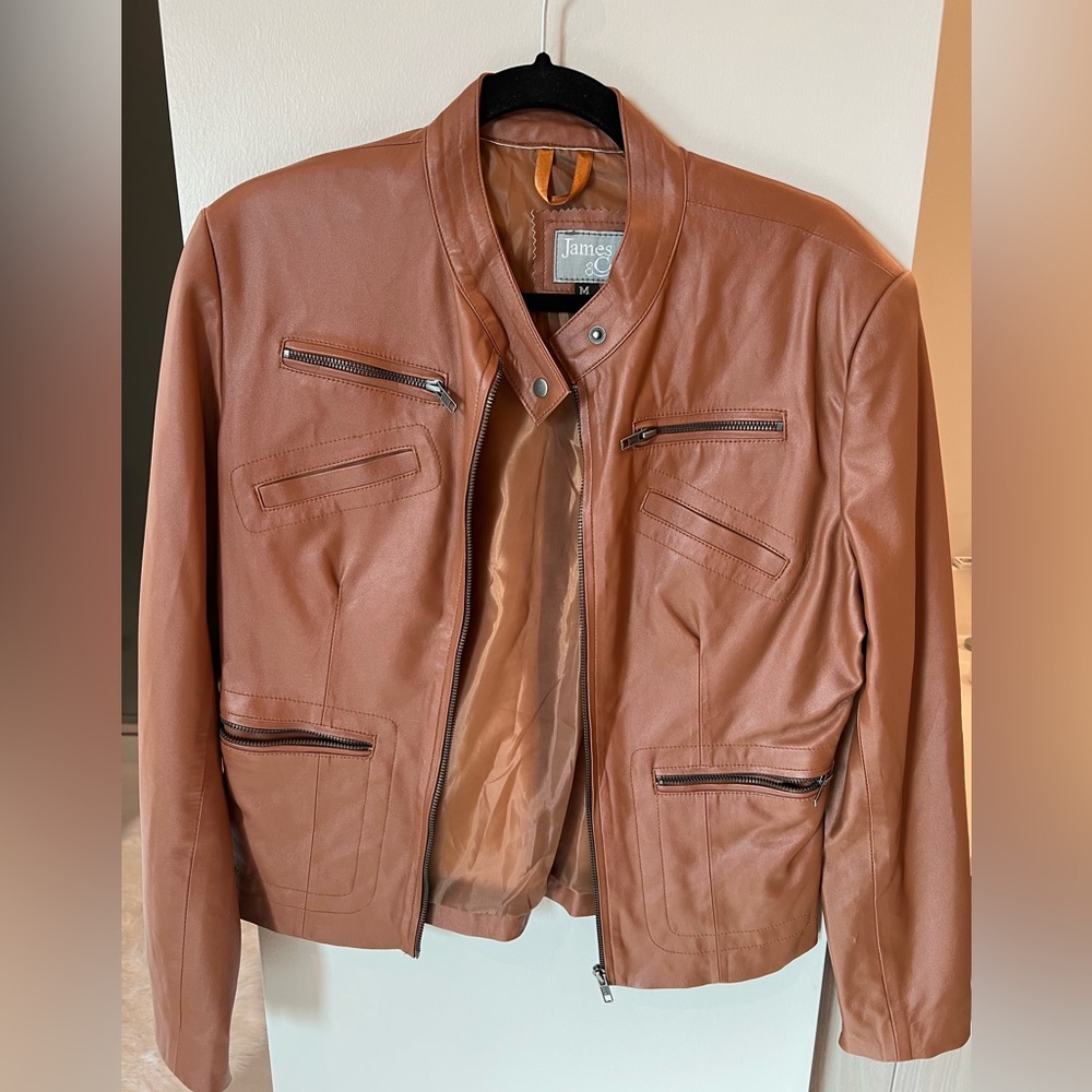 James & Co brown polyurethane Moto jacket. Size M.